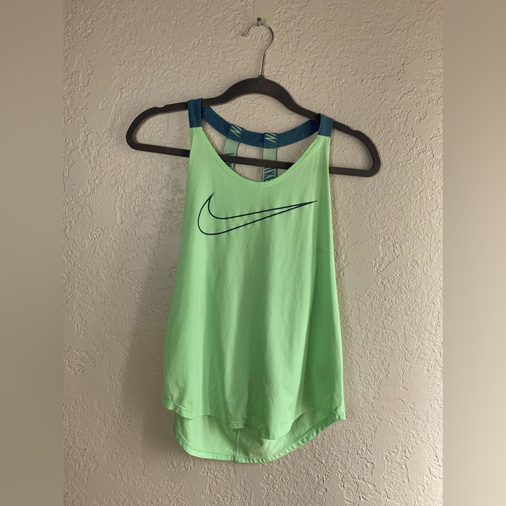Nike dry fit running tank mint green, blue back straps, Size Small